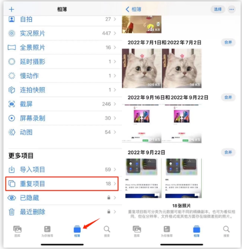 渭南苹果手机维修分享iOS 16 中相册重复项目功能使用方法 