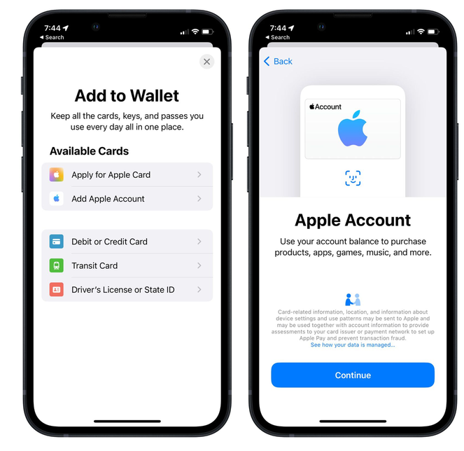 渭南苹果手机维修分享iOS 15.5钱包App如何添加 Apple 账户 
